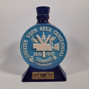 VTG 1970 Jim Beam York Nebraska Centennial Liquor Decanter Bottle Blue Tax Stamp